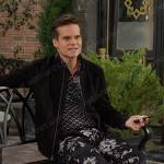 Leo’s black geometric shirt and floral pants on Days of our Lives