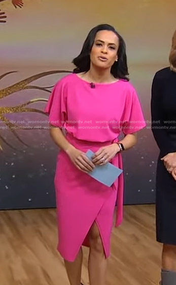 Linsey’s pink tie waist dress on Good Morning America