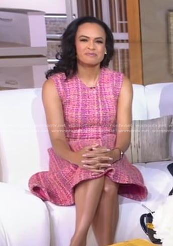 Linsey Davis's pink tweed dress on Good Morning America