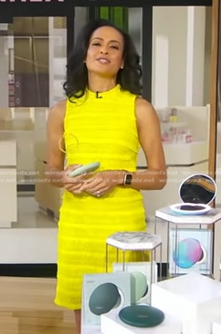 Linsey's yellow sleeveless fringed dress on Good Morning America