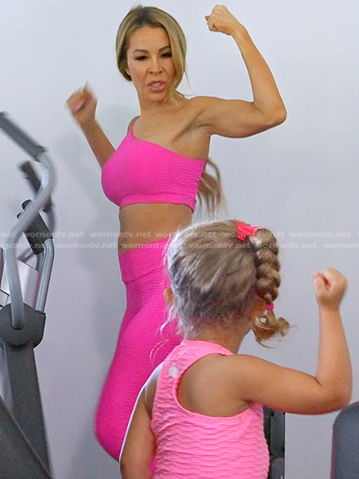 Lisa’s pink one shoulder top and Leggings on The Real Housewives of Miami