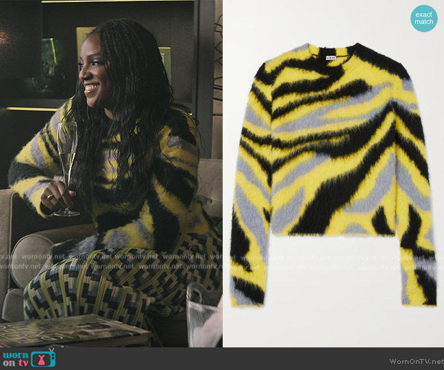Loewe Leather-trimmed intarsia-knit sweater worn by Princess Blessing (Ozioma Whenu) on You