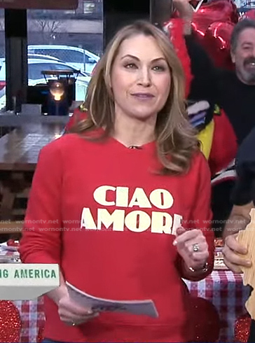 Lori’s red Ciao Amore sweatshirt on Good Morning America