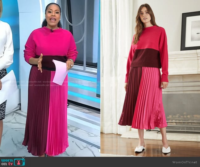 Lucy Paris Frances Color Block Sweater and Skirt worn by Sheinelle Jones on Today