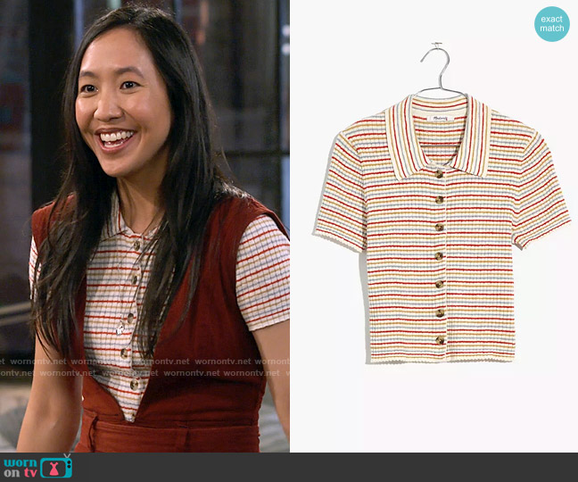 Madewell Barbrook Button-Front Sweater Polo in Stripe worn by Ellen (Tien Tran) on How I Met Your Father