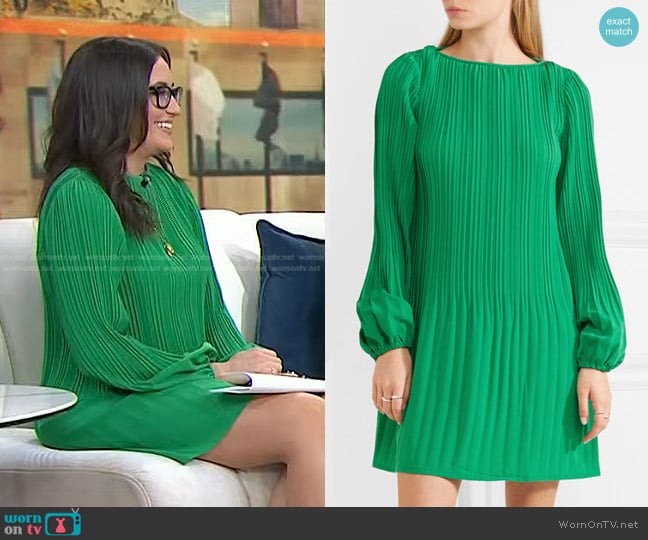 Maje Pleated Crepe Mini Dress Forest Green worn by Savannah Sellers on Today