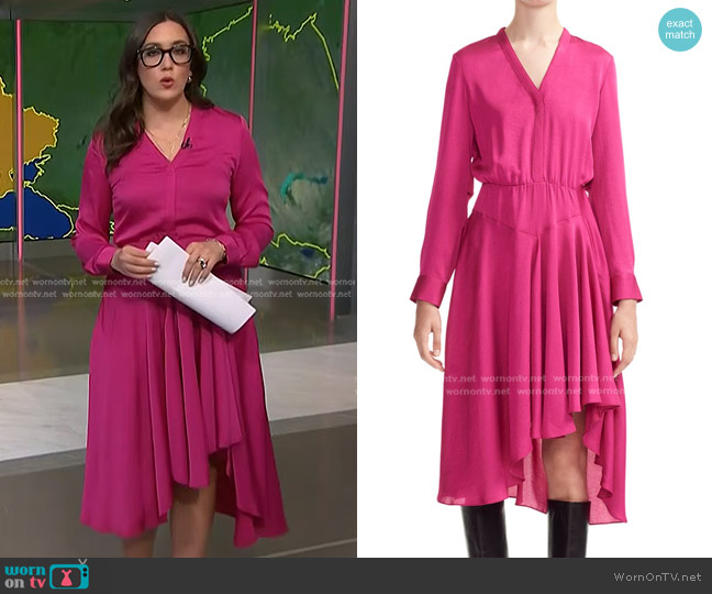 Maje Rushia Asymmetric Midi Dress worn by Savannah Sellers on NBC News Daily