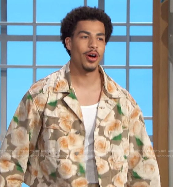 Marcus Scribner’s floral denim jacket and pants on The Talk