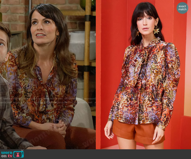 Marie Oliver Kimber Blouse in Foliage worn by Chelsea Lawson (Melissa Claire Egan) on The Young and the Restless