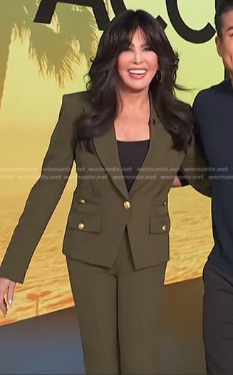 Marie Osmond’s green blazer and pants on Access Hollywood