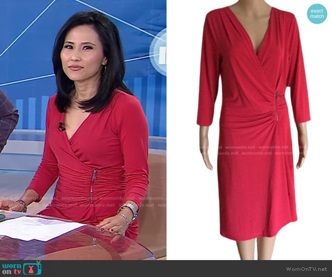 Max & Cleo Zip-Waist Jersey Dress in Bright Red worn by Vicky Nguyen on Today