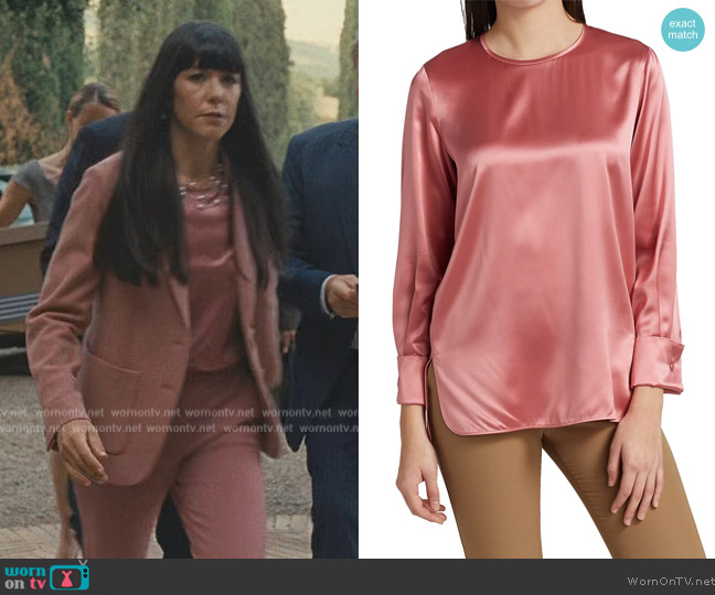 Max Mara Sava French Cuff Silk Blouse worn by Kerry (Zoe Winters) on Succession