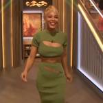 Meagan Good’s green cutout top and skirt on The Drew Barrymore Show