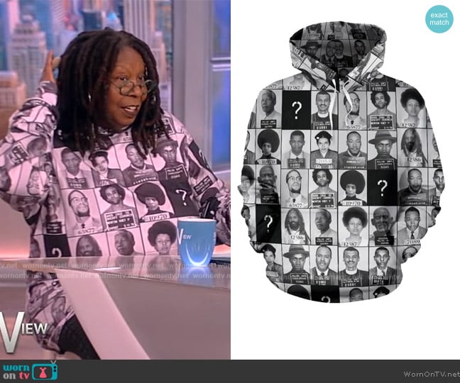 Melanin Apparel Black and Famous Mugshot Hoodie worn by Whoopi Goldberg on The View