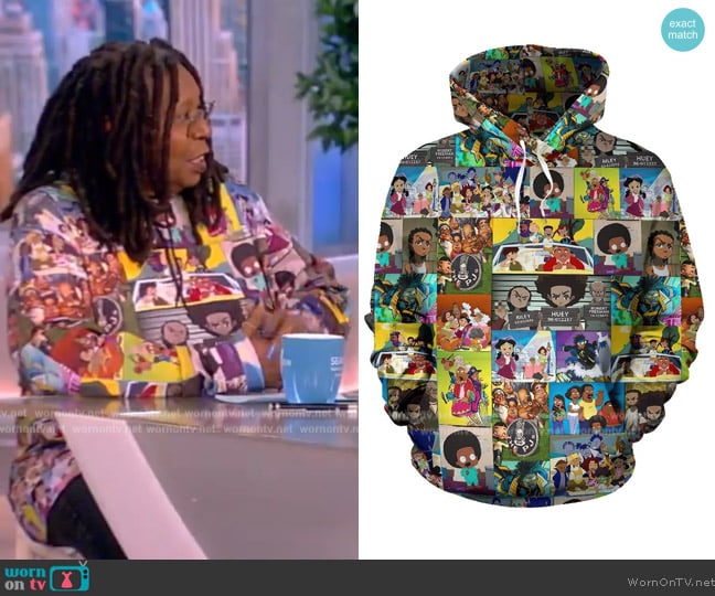 Melanin Apparel Black Cartoon Collage Hoodie worn by Whoopi Goldberg on The View