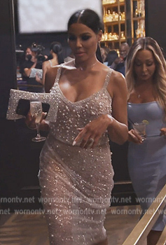 Mia's pearl embellished top and skirt on The Real Housewives of Potomac
