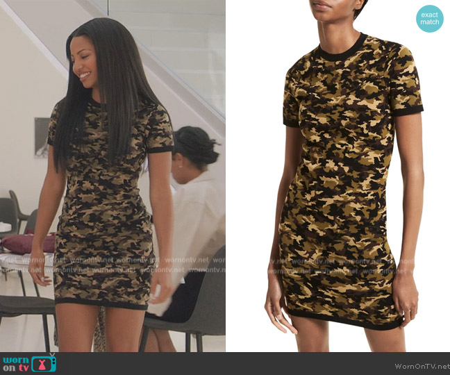 Michael Kors Camo-Print Mini T-Shirt Dress worn by Thea (Camille Hyde) on All American Homecoming