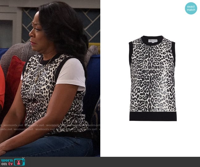 Michael Kors Collection Sequin-Embellished Leopard-Print Top worn by Tina Butler (Tichina Arnold) on The Neighborhood