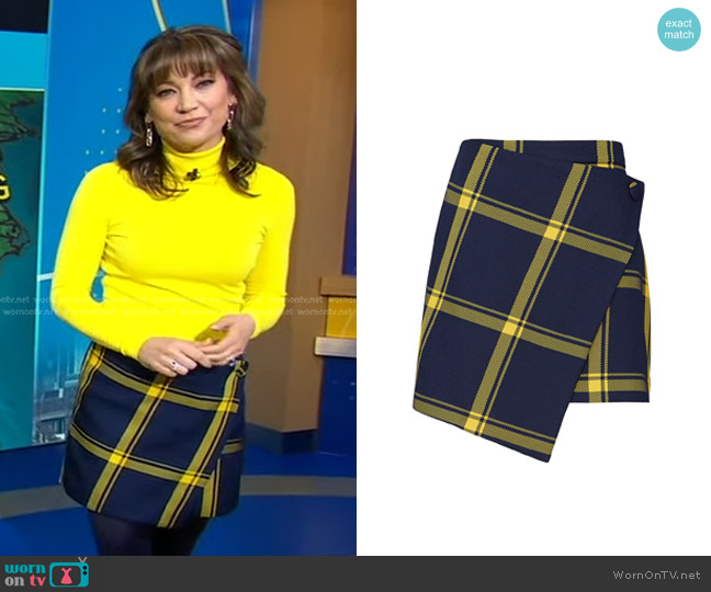 Milly Prepster Check Wrap Skirt worn by Ginger Zee on Good Morning America