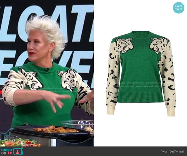 MinkPink Snow Leopard Intarsia Sweater worn by Anne Burrell on Good Morning America