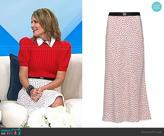 Miu Miu Crepe De Chine Cuori Midi Skirt worn by Savannah Guthrie on Today