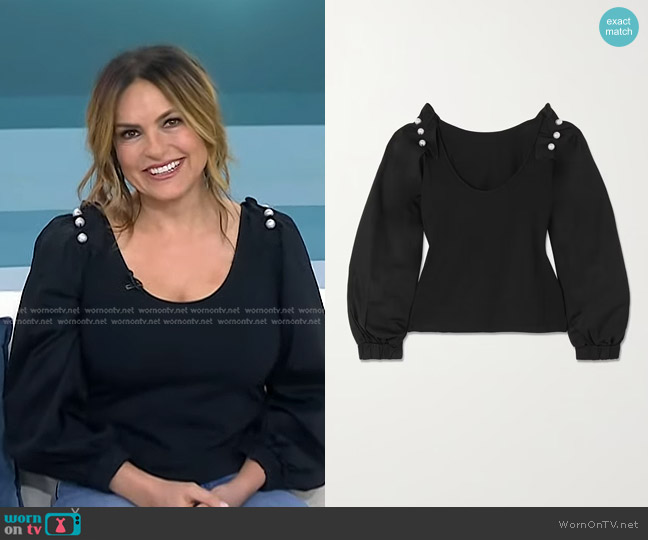 Mother of Pearl Agnes Faux Pearl-Embellished Jersey Top worn by Mariska Hargitay on Today