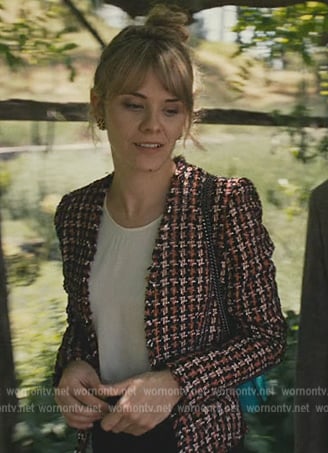 Naomi's red tweed blazer on Succession