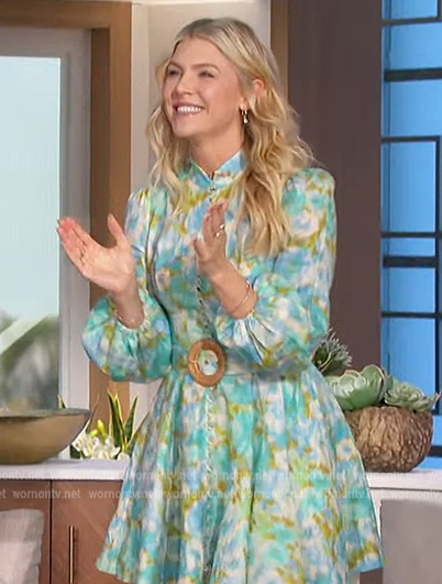 Amanda’s floral belted mini dress on The Talk