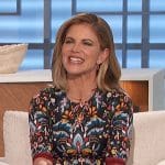 Natalie’s black printed midi dress on The Talk