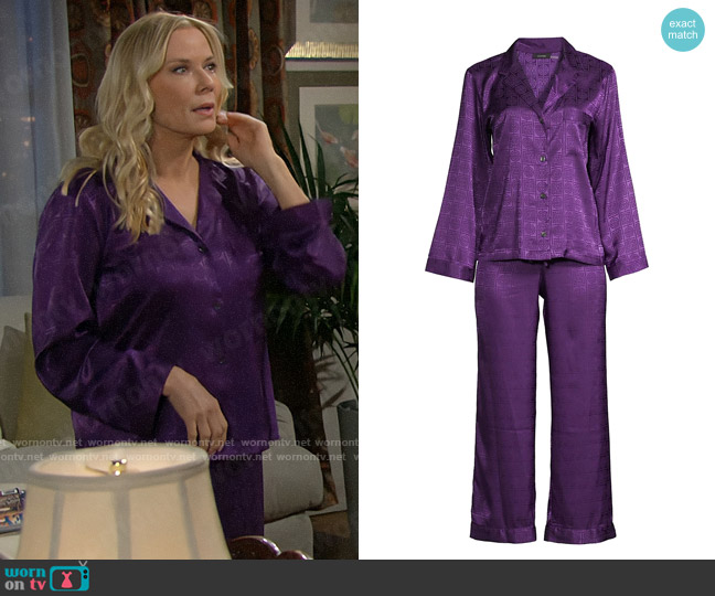 Natori Two-Piece Infinity Jacquard Pajama Set in Amethyst worn by Brooke Logan (Katherine Kelly Lang) on The Bold and the Beautiful