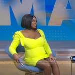 Naturi Naughton’s yellow bow shoulder mini dress on Good Morning America