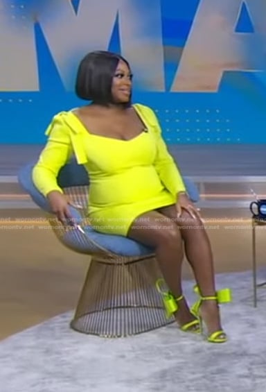 Naturi Naughton's yellow bow shoulder mini dress on Good Morning America