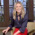 Kelly’s navy ruffle collar blouse on Live with Kelly and Ryan
