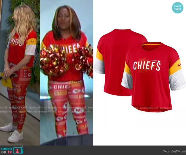 Nike Red and White Kansas City Chiefs Nickname Tri-Blend Performance Crop Top worn by Sheryl Underwood on The Talk