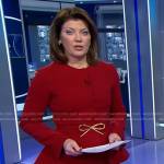Norah’s red peplum jacket and pants on CBS Evening News