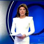 Norah’s white long sleeve sheath dress on CBS Evening News