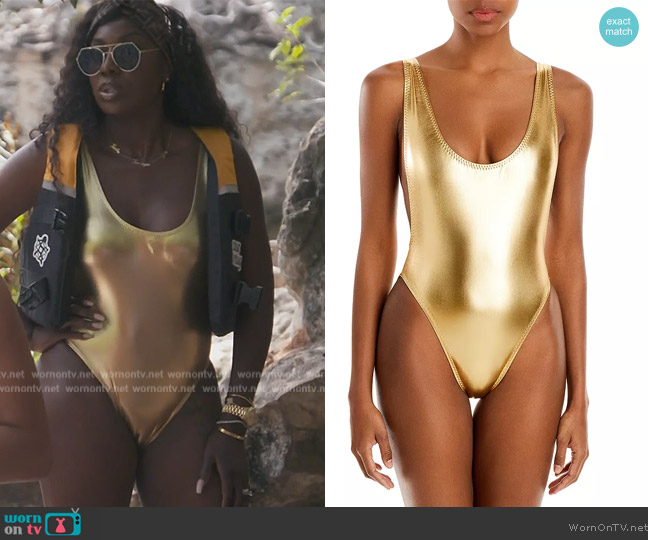 Norma Kamali Marissa Metallic One Piece Swimsuit worn by Wendy Osefo on The Real Housewives of Potomac