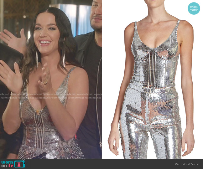 Paco Rabanne Sequin V-Neck Bodysuit worn by Katy Perry on American Idol