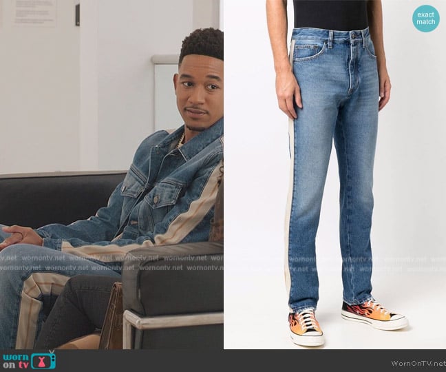 Palm Angels Side-stripe Straight-leg Jeans worn by Damon (Peyton Alex Smith) on All American Homecoming