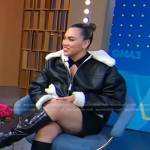 Parris Goebel’s black leather and shearling jacket on Good Morning America