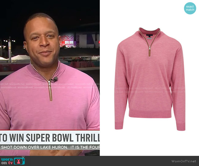 Peter Millar Crown Crafted Quarter Zip Wool Blend Pullover in Rosewood worn by Craig Melvin on Today