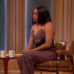 Phoebe Robinson’s purple plaid strapless jumpsuit on The Drew Barrymore Show