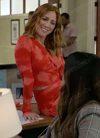 Piper’s red tie dye cutout top and skirt set on Not Dead Yet
