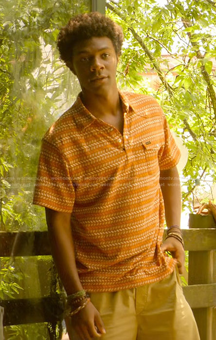 Pope’s orange geometric print polo shirt on Outer Banks