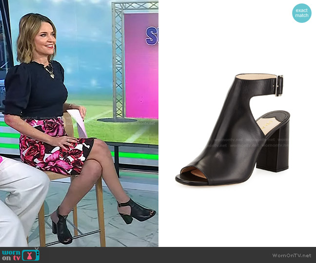 Prada Leather Ankle-Wrap Sandal in Nero worn by Savannah Guthrie on Today