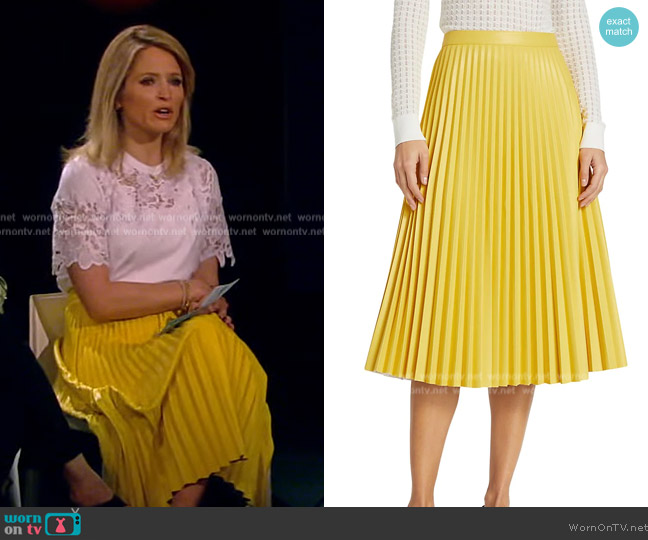 Proenza Schouler Faux-Leather Pleated Midi-Skirt worn by Sara Haines on The View