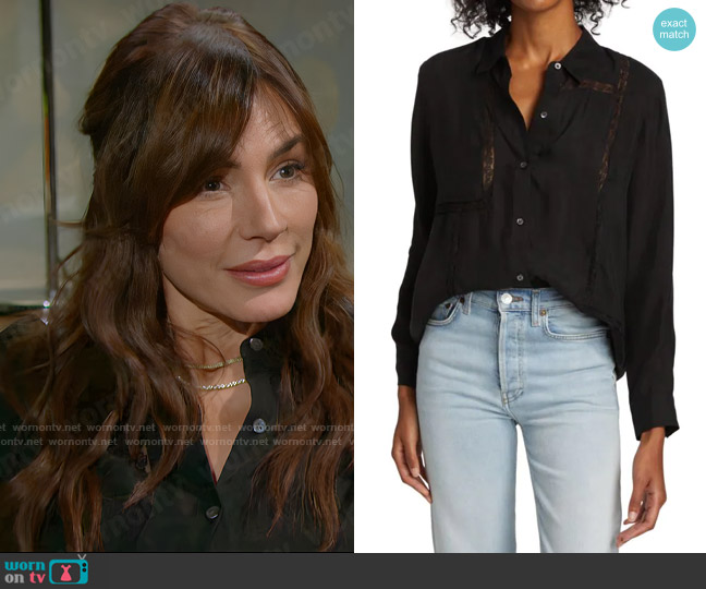 Rails Mona Lace Inset Blouse worn by Taylor Hayes (Krista Allen) on The Bold and the Beautiful