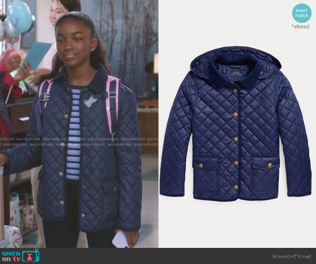 Ralph Lauren Girl's Quilted Water-Resistant Barn Jacket with Button-off Hood worn by Zola Grey Shepherd (Aniela Gumbs) on Greys Anatomy