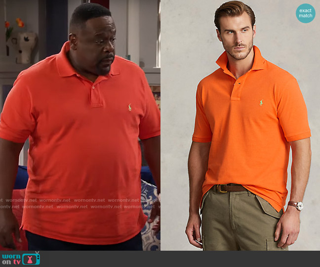 Polo Ralph Lauren The Iconic Mesh Polo Shirt in Resort Orange worn by Calvin (Cedric The Entertainer) on The Neighborhood