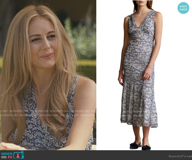 Ralph Lauren Floral-Print V-Neck Midi Dress worn by Willa Ferreyra (Justine Lupe) on Succession